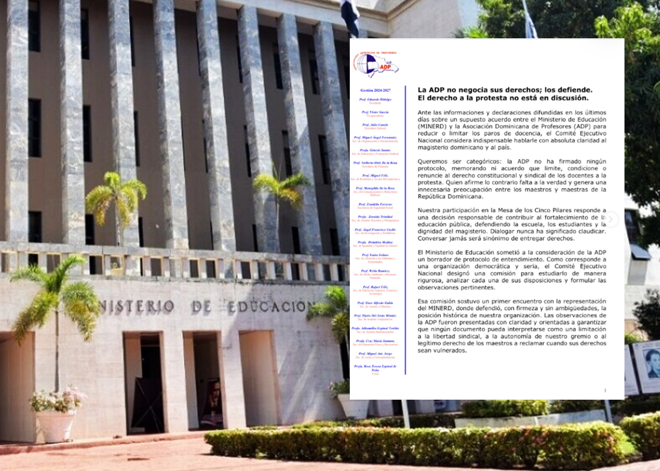 ADP niega acuerdo con Minerd para limitar paros; asegura no renunciará al derecho a protestar