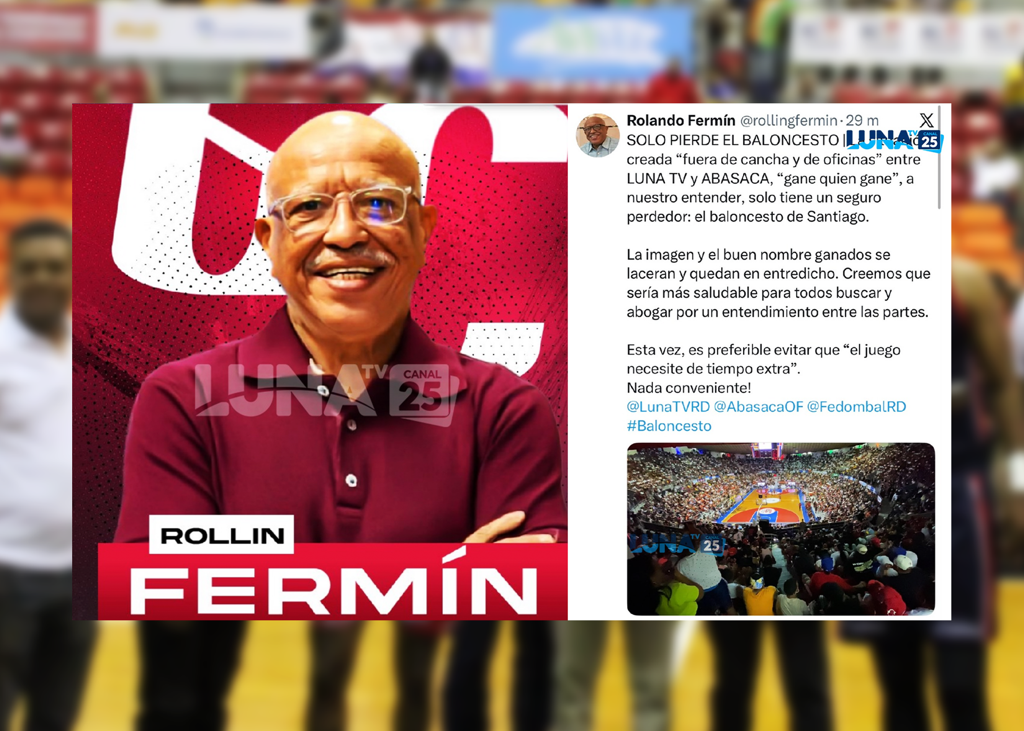 Rolling Fermín: “En el pleito entre ABASACA y Luna TV, solo pierde la Asociación de Baloncesto de Santiago”